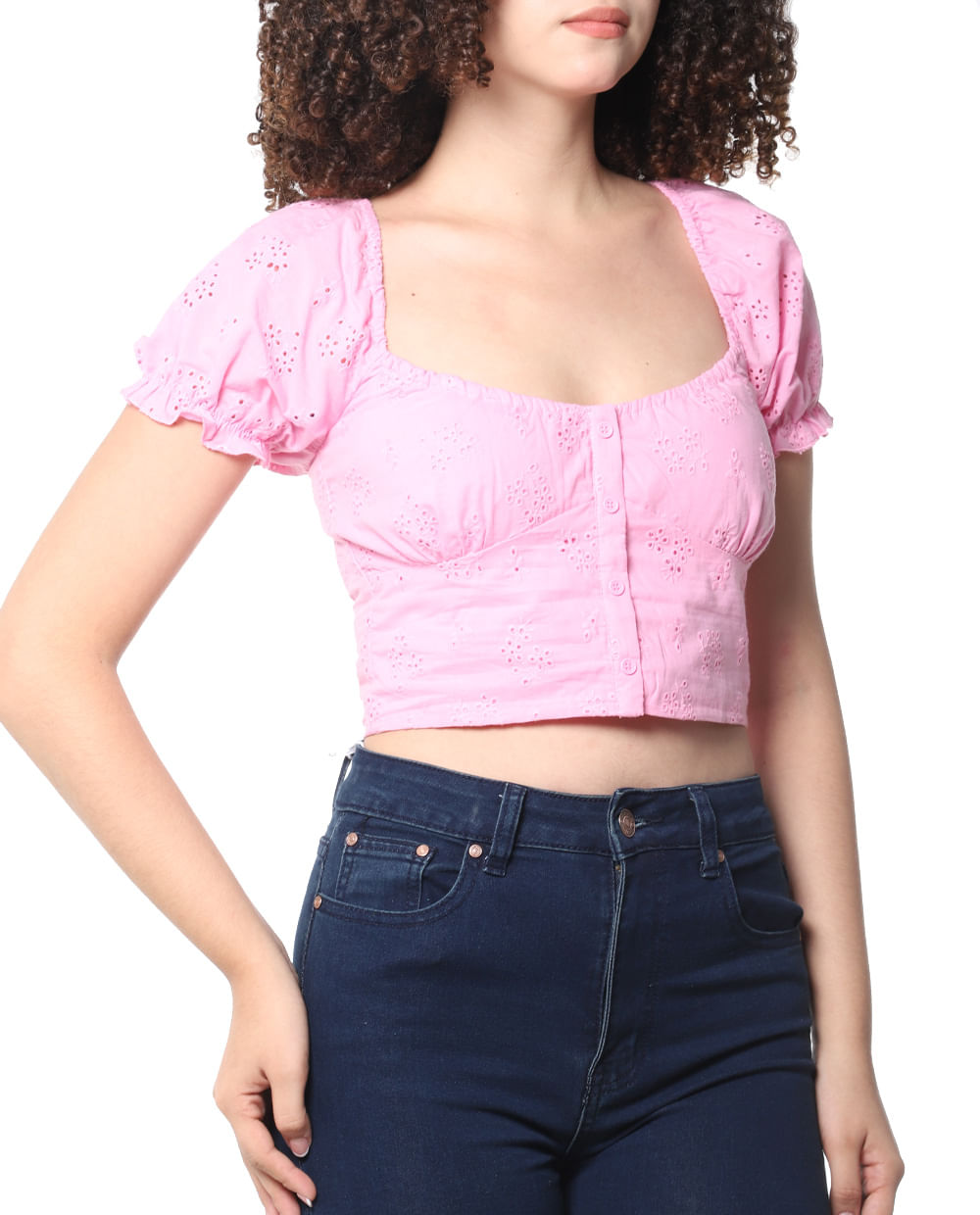 Blusa Love Tree Crop Top Manga Corta Rosada Para Dama