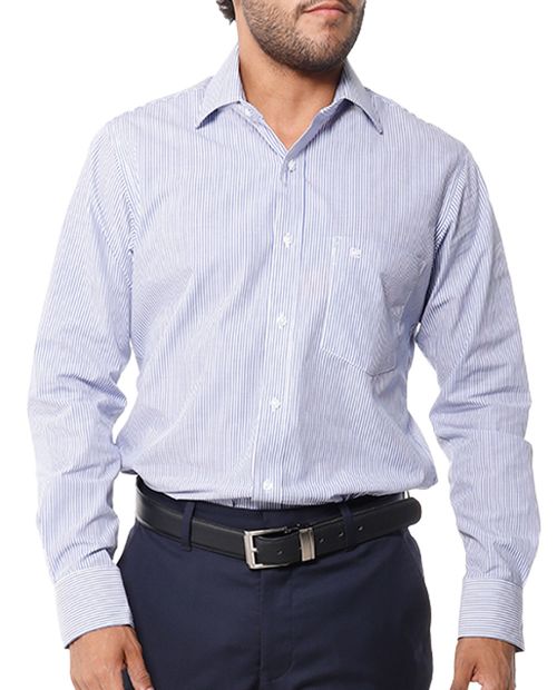 Camisa de vestir slim fit azul rayada para hombre