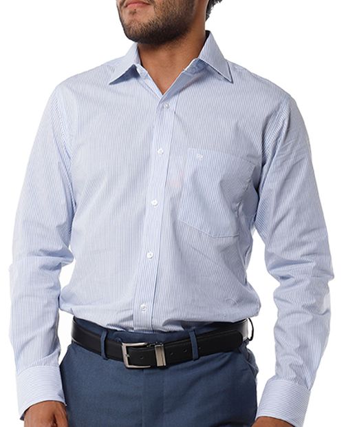 Camisa de vestir slim fit celeste rayada para hombre