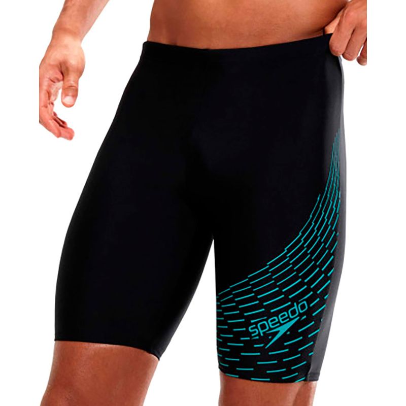 Traje de baño deportivo negro estampado Speedo para hombre Siman