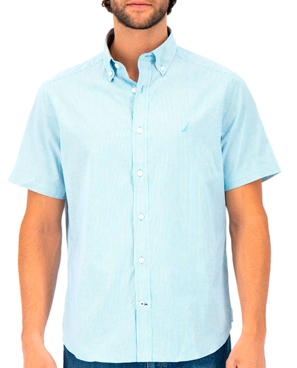 Nautica Camisa casual celeste rayada para hombre