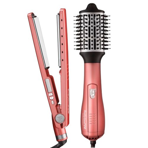 Pack plancha ionica+cepillo de aire rosa