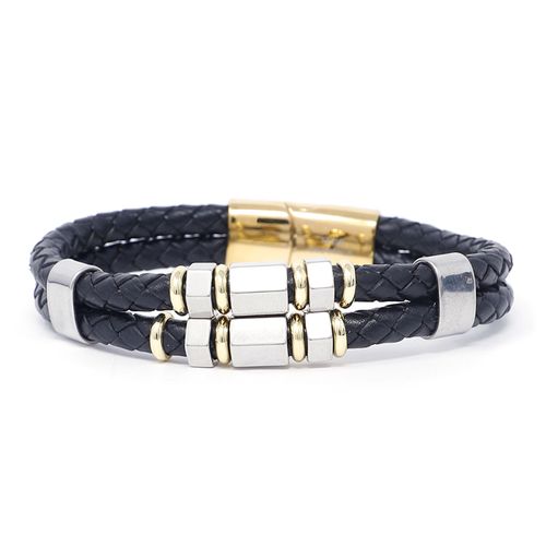 Pulsera Steeltime 1.8cm-21.84 cm cuero negro para hombre en caja