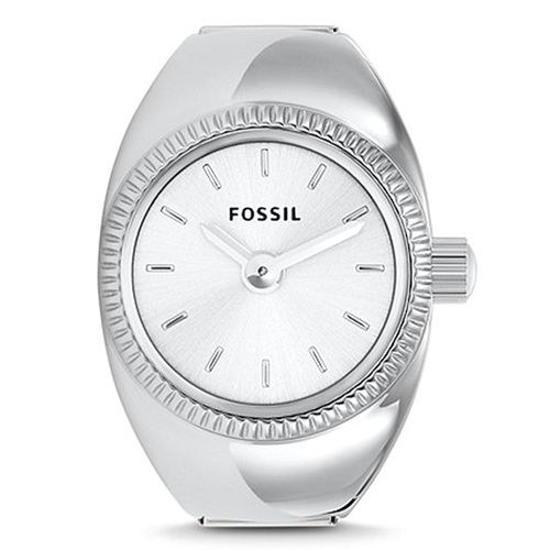 Anillo con reloj análogo metálico plateado para mujer