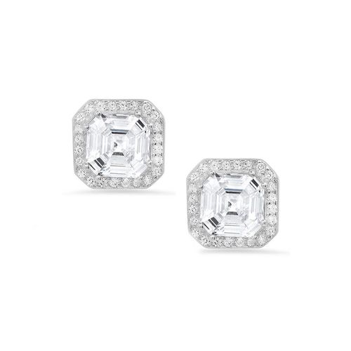 Aretes de plata plateado con diamante para mujer