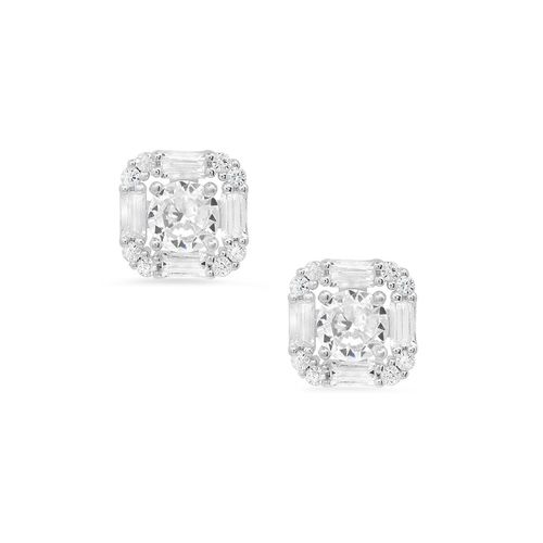 Aretes de plata plateado con diamante para mujer
