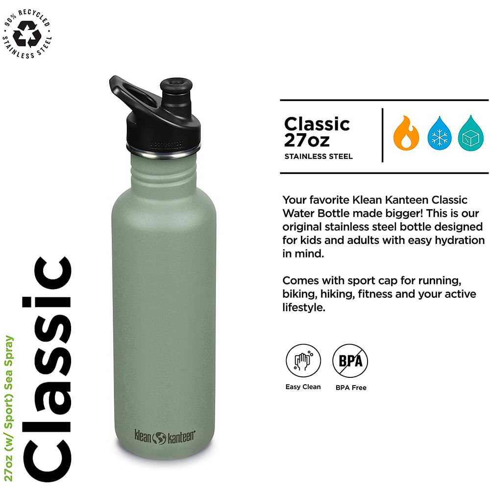 Klean Kanteen Classic Sport Bottle 27 Ounce, Sea Spray