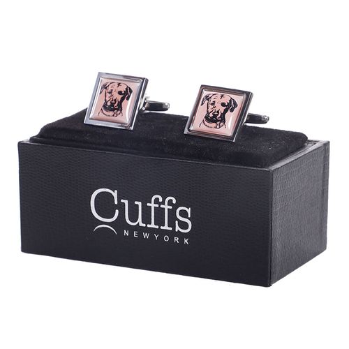 Mancuernillas plateadas estampado de perro para hombre