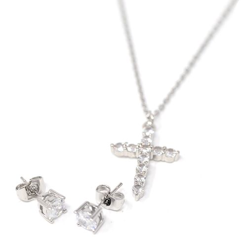 Set de aretes y cadena con dije Steeltime 18K en caja 1mm -44.95 cm para mujer