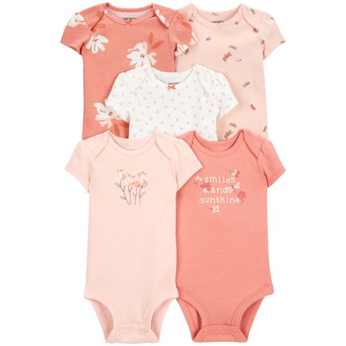 Set de 5 mamelucos multicolor con estampado para bebé niña