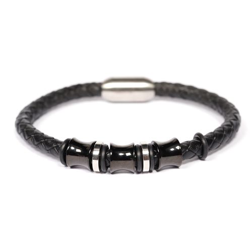Pulsera Steeltime cuero negro para hombre en caja
