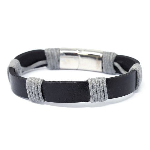 Pulsera de cuero 1.5cm-8.4" negro para hombre