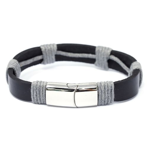 Pulsera de cuero 1.5cm-8.4" negro para hombre
