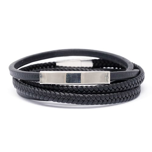 Pulsera Steeltime 1cm-16.4" de cuero negro para hombre