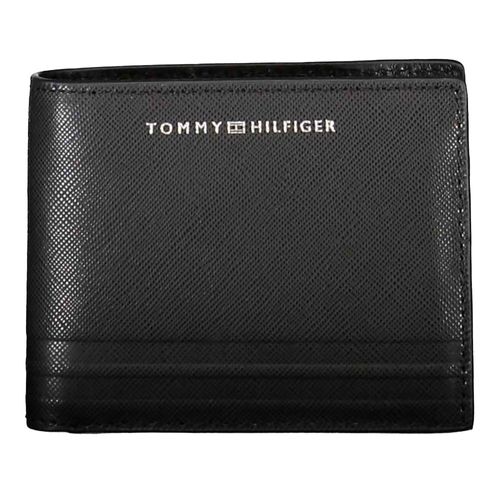 Billetera bifold Tommy Hilfiger negra de cuero con textura para hombre