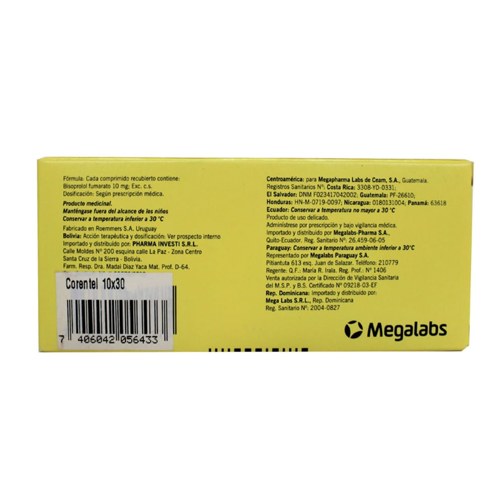 Corentel h 10mg/6.25mg x 30 comprimidos