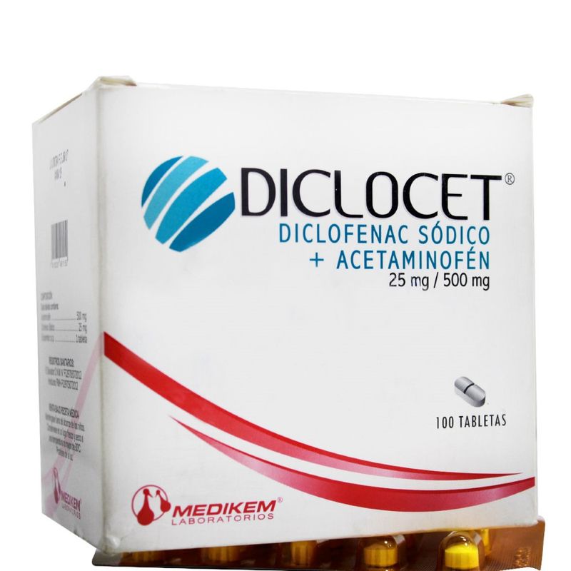 Diclocet 25mg/500mg x 100 tabletas - Siman El Salvador