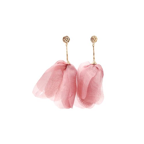 Aretes largos de pétalos rosado para mujer