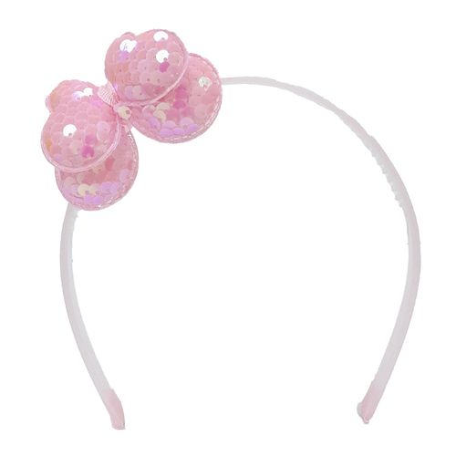 Diadema con chonga rosada lentejuelas para niña