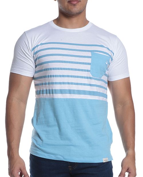 Brooksfield Camiseta celeste rayada para hombre