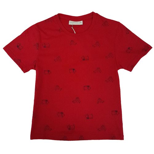 Camiseta roja con estampado de carros para niño
