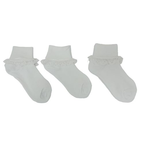 Set de 3 pares de calcetines blanco sólido para niña