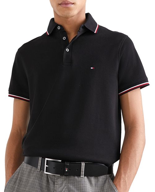 Tommy Hilfiger Camisa polo negra sólida para hombre