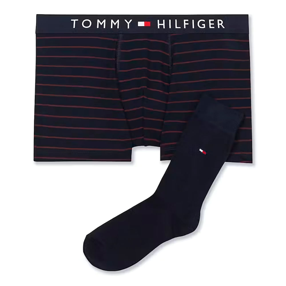 Pack de bóxer trunk estampado y calcetines Tommy Hilfiger azul