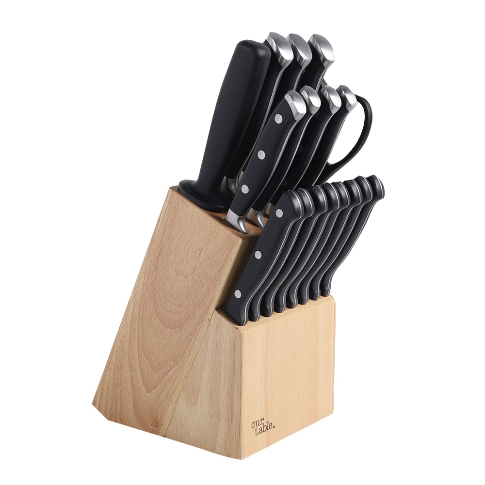 Bloque con 5 cuchillos de madera de acacia modelo black menu