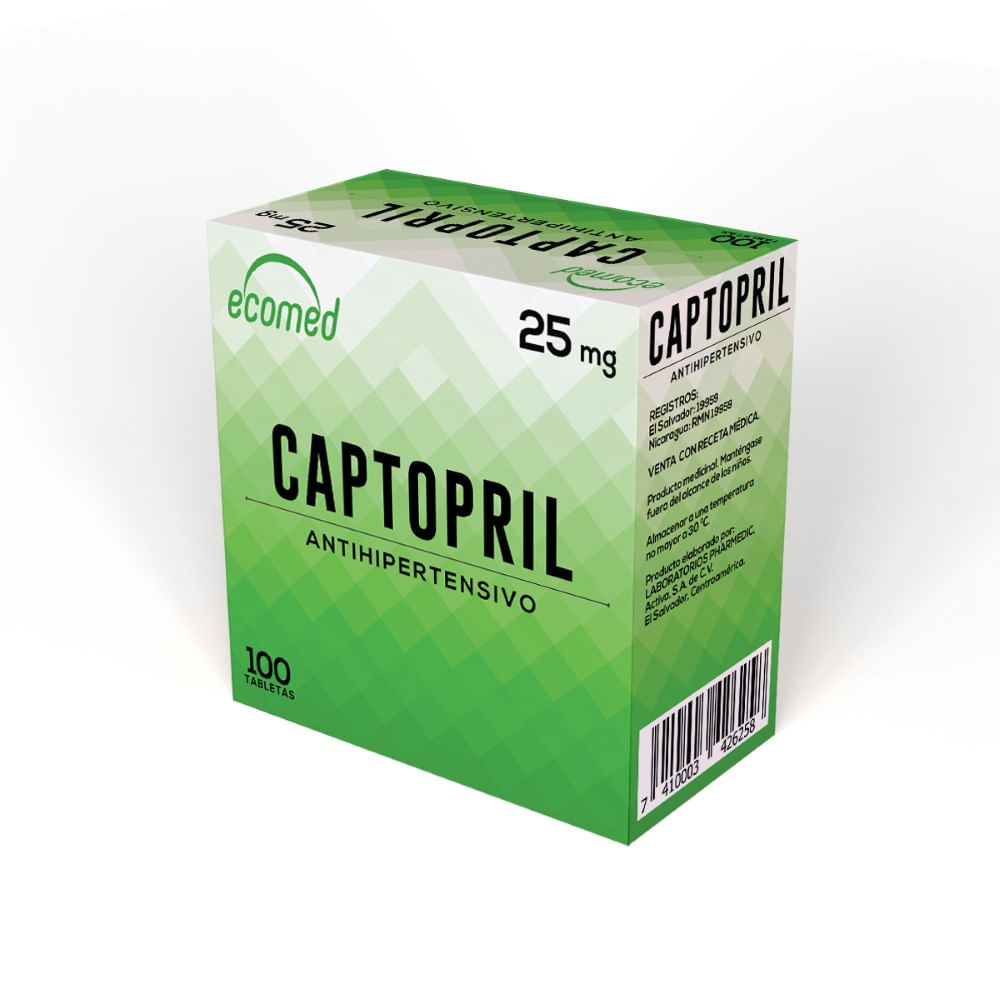 Captopril Ecomed 25mg X 100 Tabletas Siman El Salvador