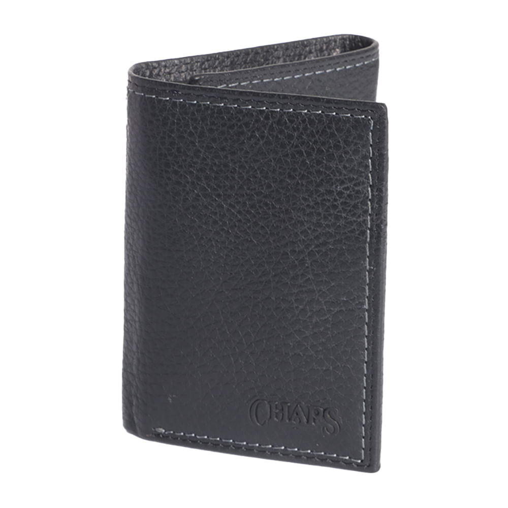 Billetera trifold Chaps negra de cuero para hombre