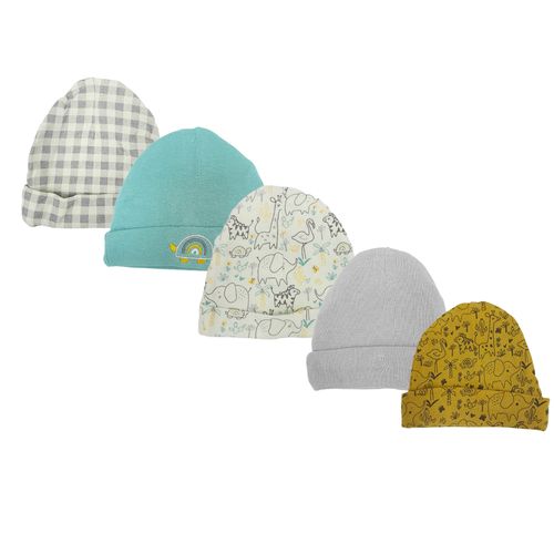 Set de 5 gorros multicolor con estampado de animalitos para bebé niño