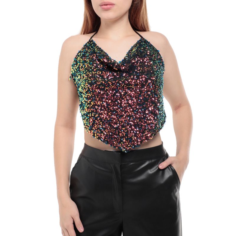 Blusa L.A. Fashion crop top multicolor de tirantes para mujer
