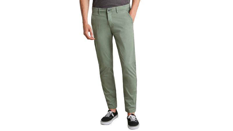 Pantalón casual chino slim fit khaki sólido para hombre