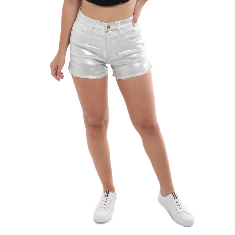 Short Most Wanted casual plateado de cintura alta para mujer
