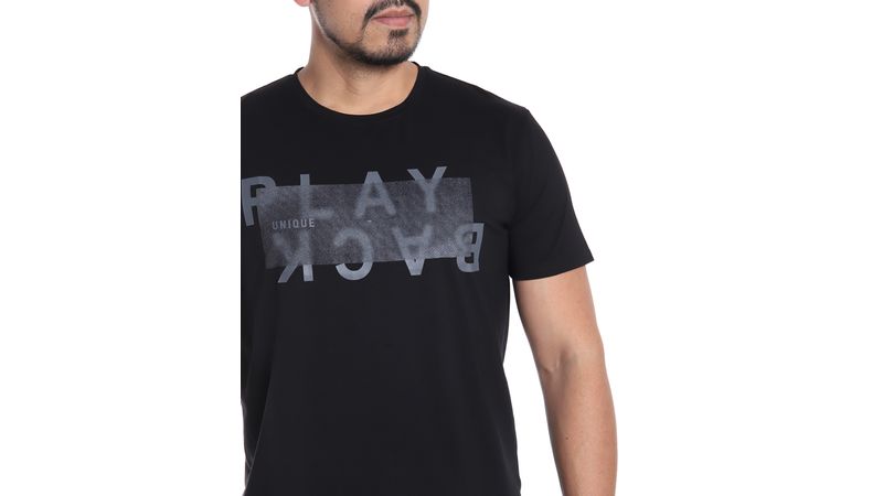 Camiseta negra estampada play back para hombre