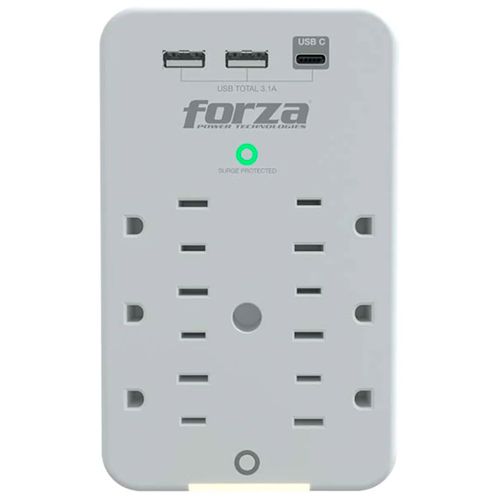 Tomacorriente protector de tensión 1875w/120v 6 salidas y 3 puertos USB