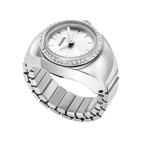 Reloj Fossil anillo análogo metálico plateado para dama