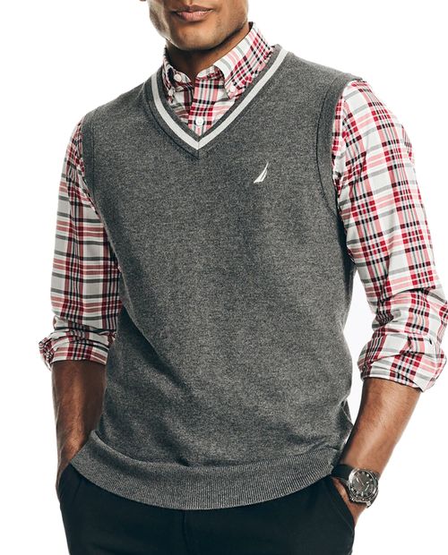 Nautica Chaleco gris oscuro heather para de hombre