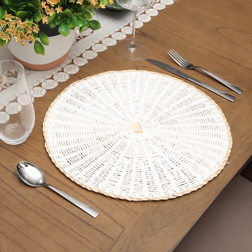 Individual de mesa redondo textura solida blanco 38cm