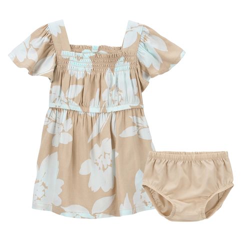 Vestido beige con estampado de flores para bebé niña