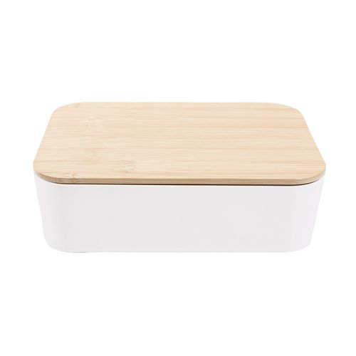 Caja organizadora mediana con espejo y tapa de bambú