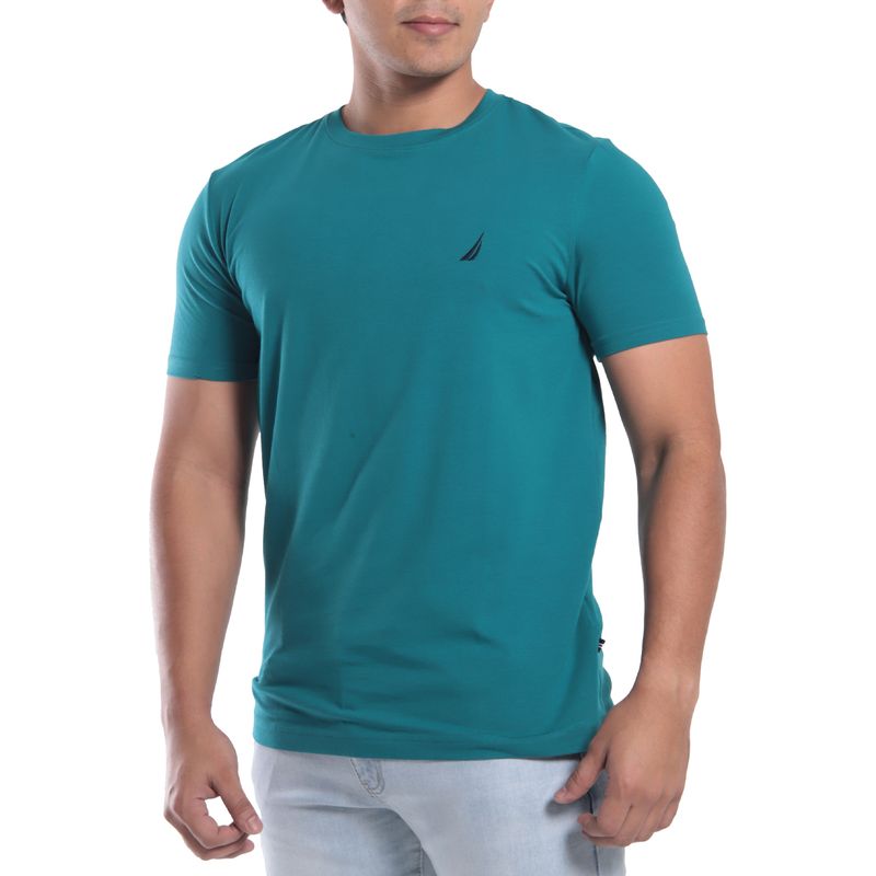 Nautica Camiseta basica turquesa solida para hombre