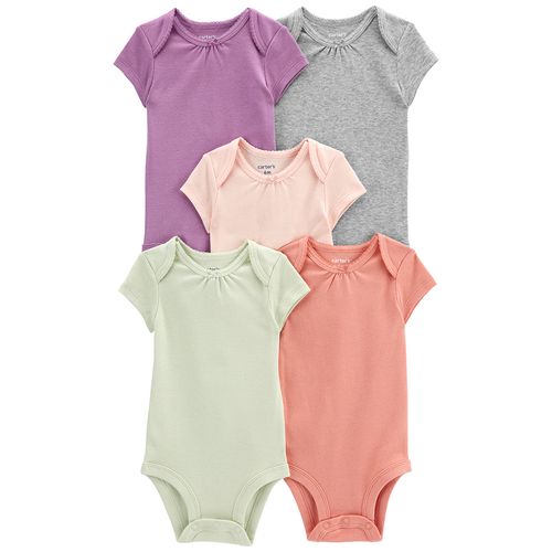 Set de 5 mamelucos multicolor sólidos para bebé niña