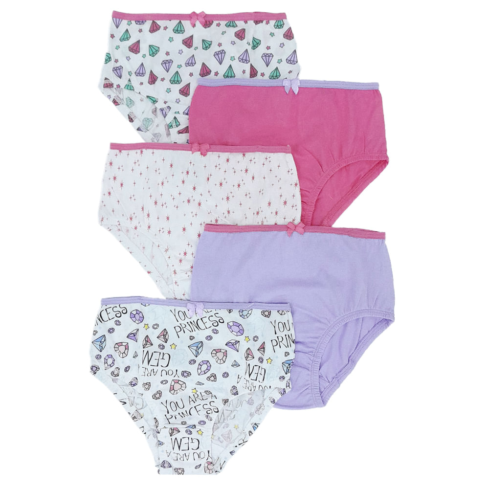 Set de 5 piezas ropa interior multicolor con estampado de diamantes para  niña