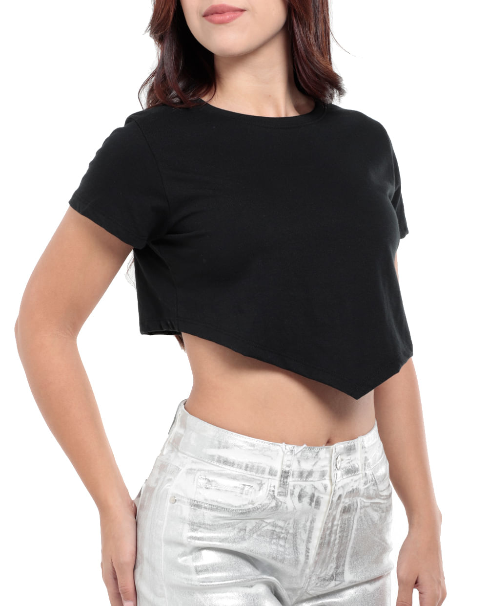 Blusa Orange Crop Top Negra Manga Corta Para Mujer