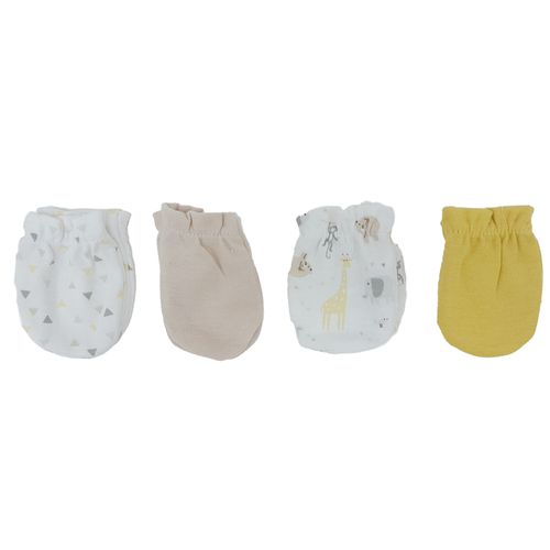 Set de 4 pares de guantes multicolor con estampado de animalitos para bebé niño