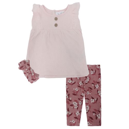 Conjunto de 3 piezas rosado con estampado de flores para bebé niña