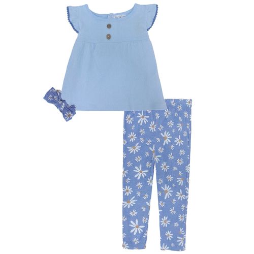 Conjunto de 3 piezas celeste con estampado de flores para bebé niña