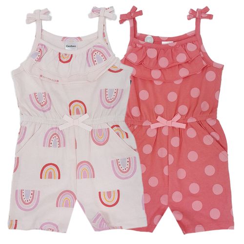 Set de 2 rompers bicolor con estampado de arcoíris para bebé niña